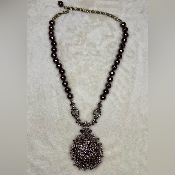 Heidi Daus Purple Beaded and Crystal Locket Chocker - Picture 1 of 6